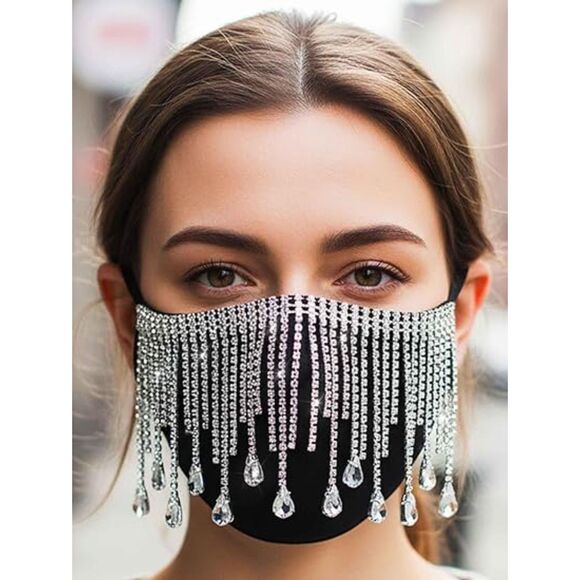 Women's Rhinestone Mask Sparkly Sexy Nightclub Party Fringe Bling Crystal Masks - Picture 6 of 7